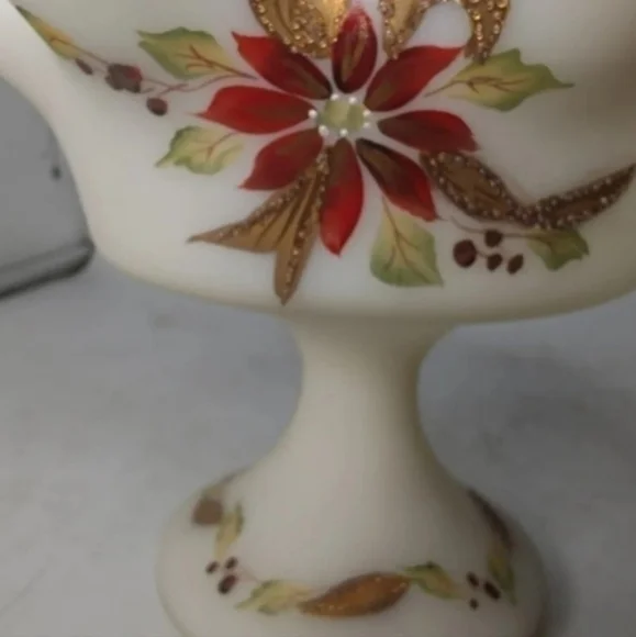 Vintage Fenton handpainted satin glass compote‎ dish
